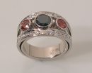 White Gold Ring w/ Orange Sapphires & a Black Diamond